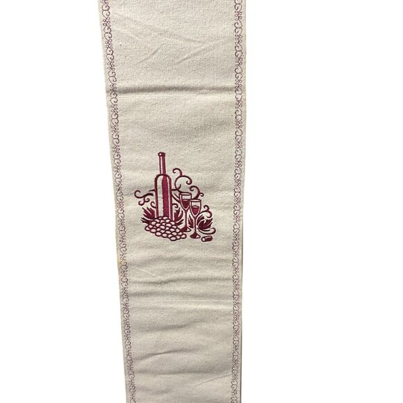 Wine-Themed Embroidered Scroll Wall Hanging With Wooden Rods & Red Cord - Picture 8 of 9